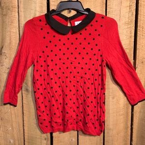 Cute Ladies Collared Pullover Polka Dot Sweater M